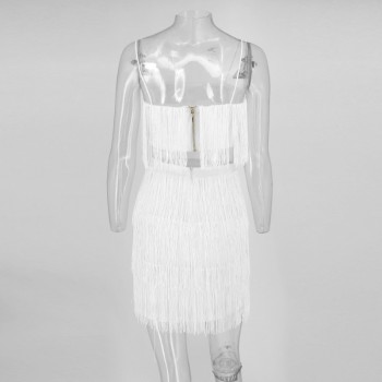 Tassel short crop top women tops skirt summer 2 piece set for female women two pieces set skirts white